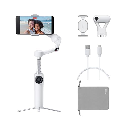 Insta360 Flow 2 AI Tracker Bundle White - Foldable Phone Gimbal, AI Tracking with Any App, Multi-Person Tracking, Built-in Tripod/Selfie Stick, Remote Control, iPhone/Android Stabilizer, Travel & Vlog Summit White