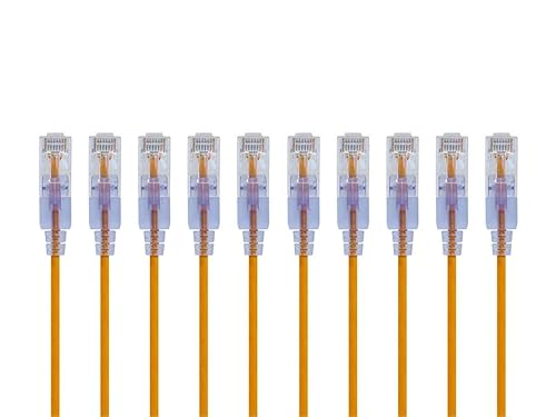 Monoprice Cat6A Ethernet Patch Cable - Snagless RJ45, 550Mhz, 10G, UTP, Pure Bare Copper Wire, 30AWG, 10-Pack, 0.5 Feet, Yellow - SlimRun Series