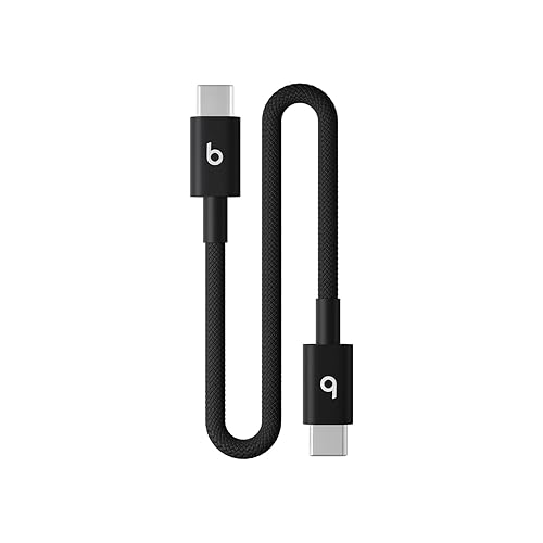 Beats USB-C to USB-C Woven Short Cable Fast Charging Durable/Tangle-Free Compatible Charger for Apple & Android Devices (20 cm) - Bolt Black Bolt Black (20 cm)