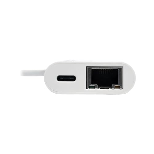 Tripp Lite U436-06N-G-C USB-C-Gigabit Ethernet (GbE) NIC Network Adapter with USB-C PD Charging Port, White GbE + Charging Port
