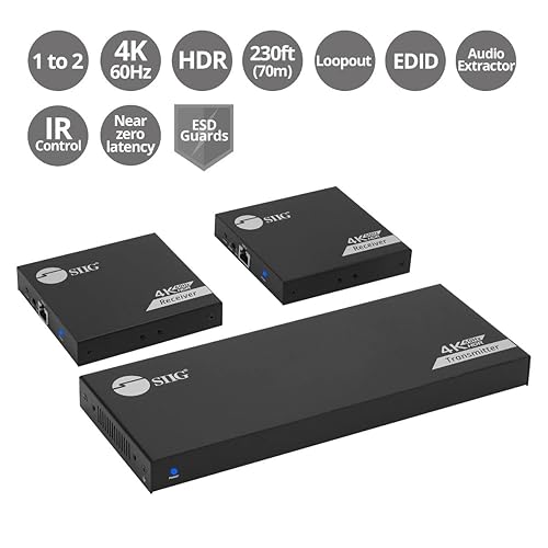SIIG 1x2 HDMI Splitter Over Cat6 Extender with Loopout, IR, ARC & RS-232, 4K HDMI Splitter, CAT Extension up to 230ft (70m), 4K60Hz with HDR, Auto Extractor, EDID (CE-H27911-S1)