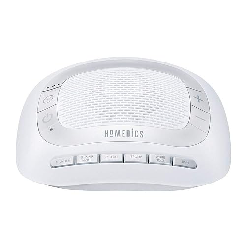 HoMedics SS-2025 White Noise Sound Machine | Portable Sleep Therapy for Home, Office, Baby & Travel | 6 Relaxing & Soothing Nature Sounds, Battery or Adapter Charging Options, Auto-Off Timer , Silver Standard