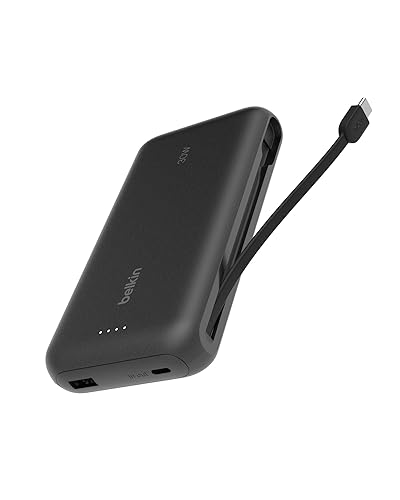 Belkin Portable Charger, Power Bank with Integrated Cable 20000 mAh 30W - Fast Charging USB C Power Delivery, iPhone Charger - iPhone 16 Series, iPad Pro, Galaxy S25 Series, & More - Black Black 20K mAh UCB-C