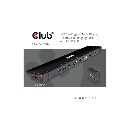 Club3D USB-C 3.2 Gen 1 Triple Display Dynamic PD Charging 65W Black