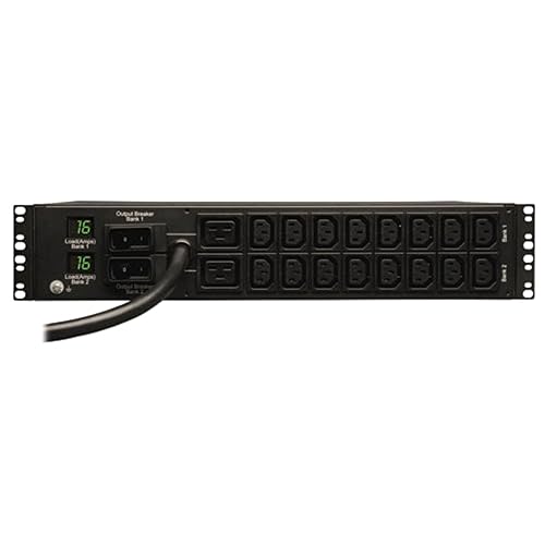 Tripp Lite Metered PDU, 18 Outlets (2-C19, 16-C13), IEC-309 230V 32A Blue, 12 ft. Cord, 2U Rack-Mount Power (PDUMH32HV),Black 240 Volts 32 Amps Standard