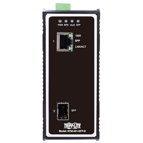 Tripp Lite Industrial Heavy-Duty Network Copper Ethernet to Fiber Optic SFP Transceiver Media Converter Extender, SFP to RJ45, 10/100/1000 Mbps, IP30 House, DC Power, 2-Year Warranty (N785-I01-SFP-D) Industrial Housing Open SFP / DC Power Variable