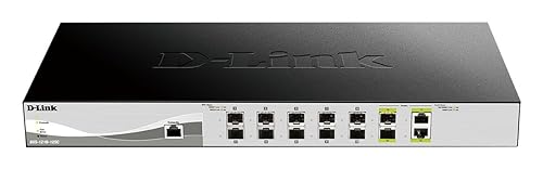 D-Link Ethernet Switch, 10 12 Port Gigabit Managed Web Smart Switch w/ 2 RJ45 SFP+ Combo Ports Network Internet (DXS-1210-12SC), Black/Gray 10-Gig Fiber