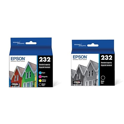 EPSON 232 Claria Ink Standard Capacity Black & Color Cartridge Combo Pack (T232120-BCS) Works with WorkForce WF-2930 WF-2950 Expression XP-4200 XP-4205