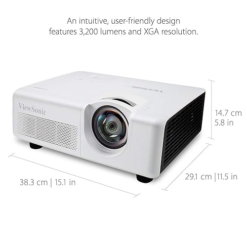 ViewSonic LS625X 3200 Lumens DLP XGA Short Throw Laser Projector with Horizontal and Vertical Keystone Correction and LAN Control