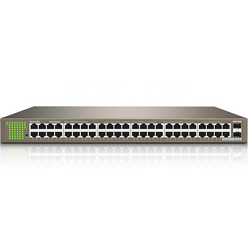 Tenda TEG1050F, 48 Port Gigabit Switch, Unmanaged Ethernet Switch with 48 Gigabit Ports & 2 SFP Slots, Plug & Play, Desktop/ Rack-Mount, Fanless & Metal Design, Limited Lifetime Protection