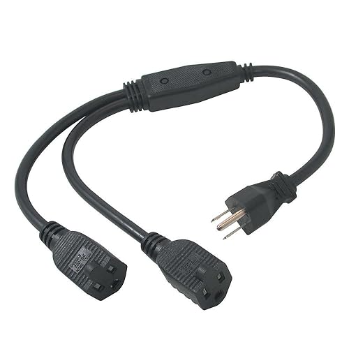 C2G 29802 16 AWG 1-to-2 Power Cord Splitter (NEMA 5-15P to 2 NEMA 5-15R) TAA Compliant, Black (18 Inch)