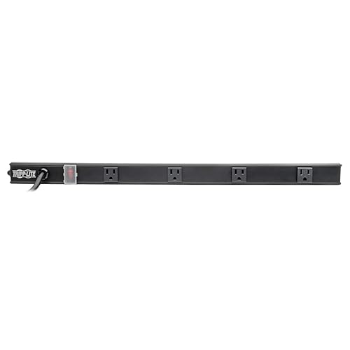 Y417U Tripp Lite 4 Right-Angle Outlet Power Strip, 6 Ft. Long Cord, Right-Angle 5-15P Plug, 24 Inches, 120V, Metal, Black (PS2404RA06B)