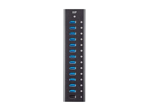 Monoprice Powered USB 3.0 Hub - 13-Port, Heavy Duty Aluminum, 5Gbps, Plug-n-Play with AC Adapter, 2.4 Amps Charging Ports, Black 13 Port