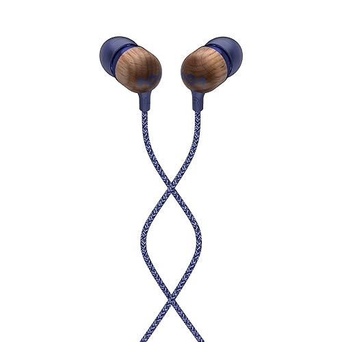 House of Marley | Smile Jamaica Wired in-Ear Headphones - in-line Microphone with 1-Button Remote | Noise Isolating | Durable | Tangle Free Cable | Denim