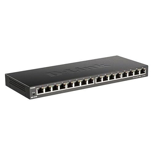 D-Link 16-Port Gigabit Ethernet Unmanaged Desktop Switch, SOHO, Fanless, Metal, Energy-Efficient Ethernet, QoS, Quiet Operation (DGS-1016S) Metal Switch 16-Port Gigabit Slim