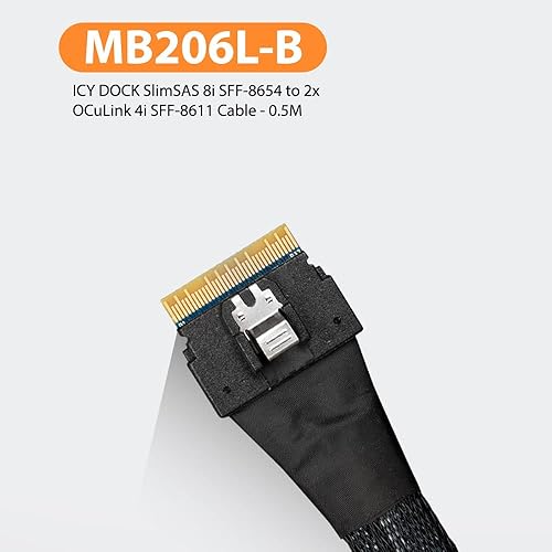 ICY DOCK SlimSAS 8i SFF-8654 to 2X OCuLink 4i SFF-8611 Cable - 0.5M
