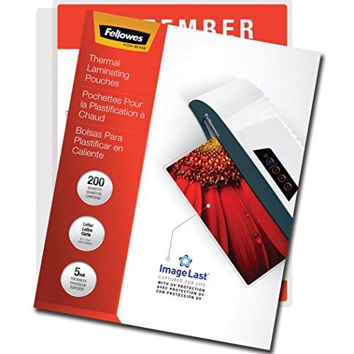 Fellowes 5245301 Thermal Laminating Pouches, ImageLast, Jam Free, Letter Size, 5 Mil, 200 Pack