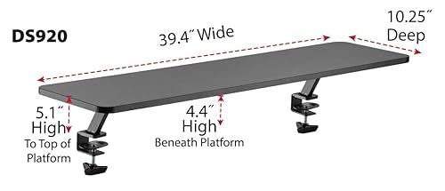 Kantek Ergonomic Mounted Computer Monitor Riser Stand, Floating Desk Shelf, Clamp On Base, Extra-Wide, 39.4 X 10.2 X 5.1, Black
