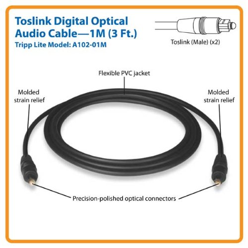 Tripp Lite Toslink Digital Optical SPDIF Audio Cable, 1M (3-Feet) (A102-01M) 1 meter