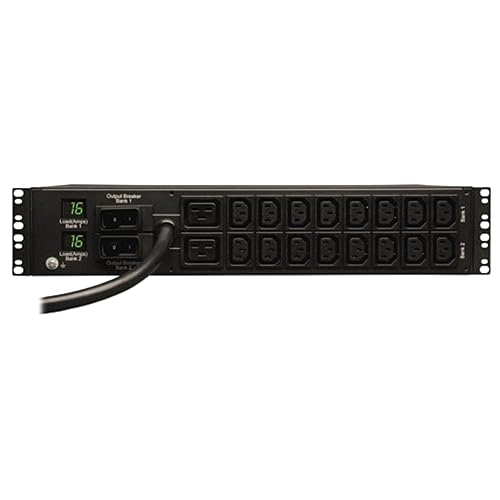 Tripp Lite Metered PDU, 18 Outlets (2-C19, 16-C13), IEC-309 230V 32A Blue, 12 ft. Cord, 2U Rack-Mount Power (PDUMH32HV),Black 240 Volts 32 Amps Standard