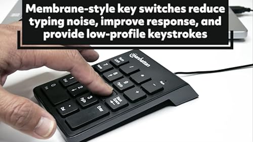 MANHATTAN Wired USB Numeric Keypad – 18 Full Size Keys & Ultra Slim Lightweight Ergonomic Number Pad Design - for Laptop, Desktop, Computer, PC – 3 Yr Mfg Warranty - Black, 179911