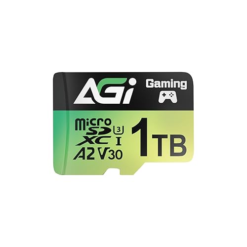 AGI 1TB TF138 MicroSD Memory, High-Capacity Storage Suit for Gaming. MicroSDXC A2 U3 V30 4K UHS-I U3 (Read Speed up to 170 MB/s, Write Speed up to 160 MB/s) with SD Card Adapter