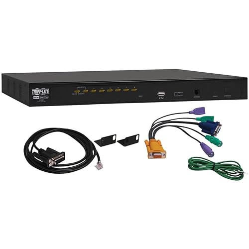 Tripp Lite 8 Port Rack Mount USB KVM Switch with On-Screen Display and Cables 1U (B022-U08), Black