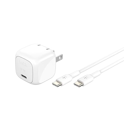 Belkin Compact Wall Charger 30W, USB-C Power Delivery Fast Charging for Apple iPhone 16, 15, 14, 13, Samsung Galaxy S25, iPad, AirPods, Tablet, Nintendo Switch 2 & More w/ 1M USB-C to C Cable - White