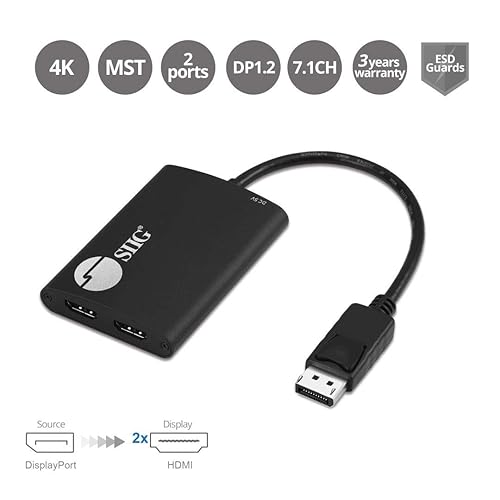 SIIG 1x2 DisplayPort (DP) 1.2 to 4K HDMI Multi Monitor Splitter and Adapter - 2 Port MST Hub, (Not for Mac OS) DisplayPort 1.2 to 2x HDMI