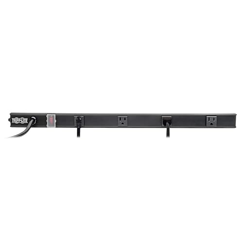 Y417U Tripp Lite 4 Right-Angle Outlet Power Strip, 6 Ft. Long Cord, Right-Angle 5-15P Plug, 24 Inches, 120V, Metal, Black (PS2404RA06B)