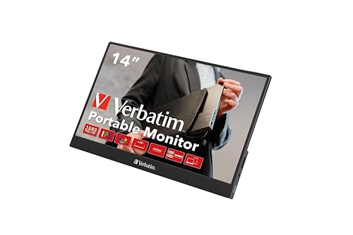 Verbatim Portable Monitor 14 USB-C HDMI Full HD 1080p IPS Display with Adjustable Kick Stand for Laptops and Gaming Consoles 14 Non - Touchscreen