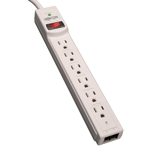 Tripp Lite TLP608TEL 6 Outlet RJ11 8-Feet Cord 990 Joules Surge Protector Strip 8ft Cord + TEL