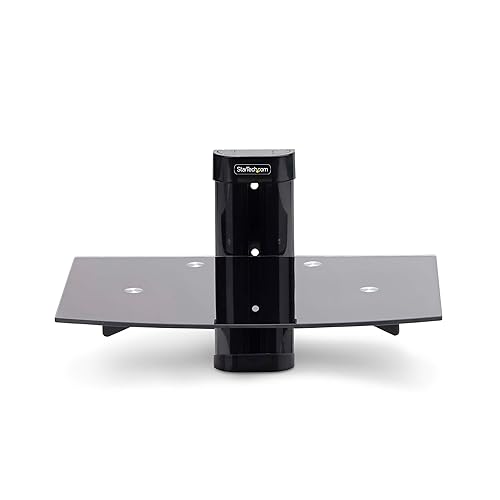 StarTech.com Floating Wall-Mounted AV Shelf, Adjustable Height Shelf for Under TV AV Equipment, Tempered Glass Shelf