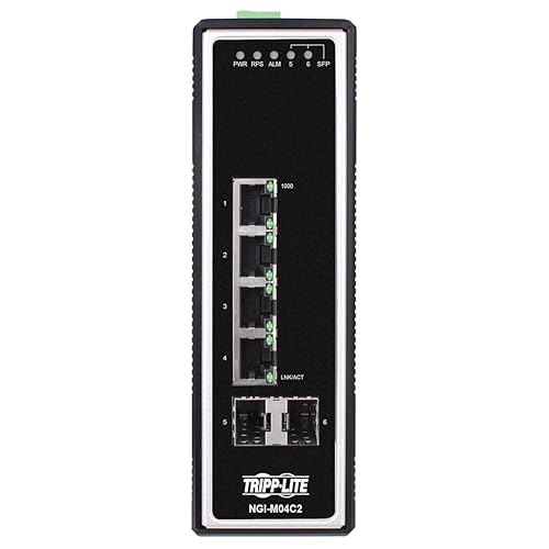 Tripp Lite Industrial 4-Port Managed Gigabit Ethernet Switch, 2 SFP GbE Slots, 10/100/1000 Megabit RJ45 Ports, -40° to 167°F Temperature Range, 3-Year Manufacturer's Warranty (NGI-M04C2) Managed 4-Port 2 SFP Slots