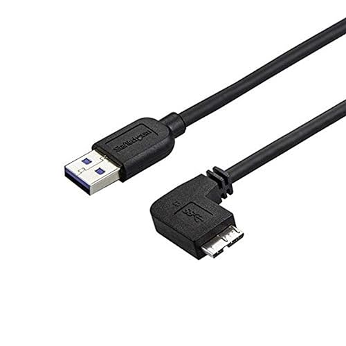 StarTech.com 2m 6 ft Slim Micro USB 3.0 Cable M/M - Right-Angle Micro-USB - USB 3.0 A to Micro B - Angled Micro USB - USB 3.1 Gen 1 5Gbps (USB3AU2MRS), Black 6 ft / 2m Right Angled Connector