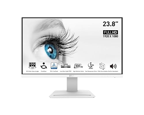 MSI Pro MP243XW, 24" Monitor IPS FHD (1920 x 1080) Non-Glare with Super Narrow Bezel 100HZ 1ms 16:9 with Tilt Stand, White
