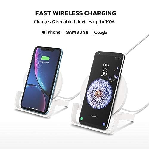 Belkin BoostCharge 10W Fast Wireless Charging Stand, Includes QuickCharge 3.0 Wall Charger and Cable, Case Compatible for iPhones, Galaxy, Pixel and Other Qi Enabled Devices (includes AC adapter) White 10W Stand Charging Stand