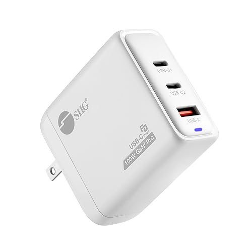 SIIG 100W USB C Charger, 3-Port GaN 3 Pro Fast Wall Charger, 2 USB-C PD 3.0, 1 USB-A QC 3.0 Ports, Compact Foldable Plug, ETL Certified, for MacBook, iPhone, Samsung Galaxy, and More (AC-PW1Z11-S1)