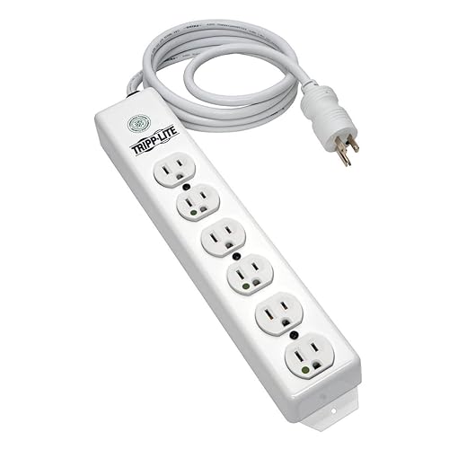 Tripp Lite Safe-IT Power Strip Hospital Medical Antimicrobial 120V 5-15R-HG 6 Outlet 1.5' Cord Metal PS-602-HG