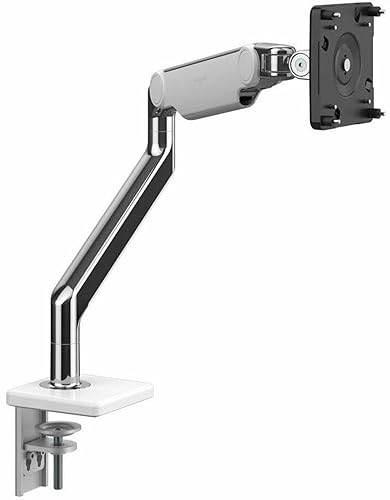 Humanscale M2.1 Monitor Arms, Two-Piece Clamp, Polished Aluminum with White Trim