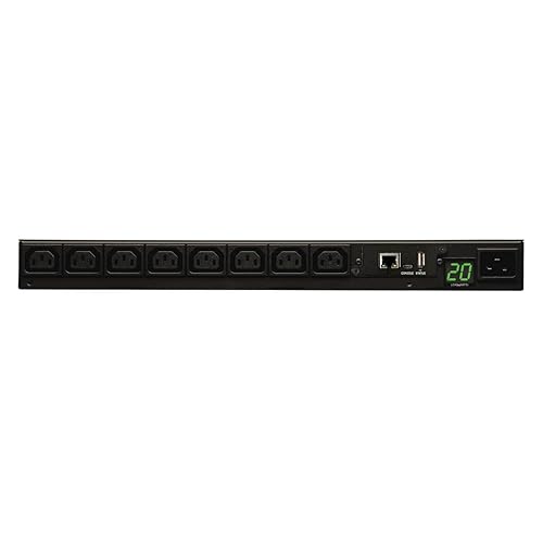 Tripp Lite PDUMNH20HV Monitored PDU, 200-240V, 20A, Single-phase, 1U RM, (8) C13 Outlets, C20 Input, L6-20P Adapter (Black) 240 Volts