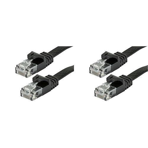 Monoprice - 109555 Cat5e Ethernet Patch Cable - Network Internet Cord - RJ45, Flat,Stranded, 350Mhz, UTP, Pure Bare Copper Wire, 30AWG, 50ft, Black (Pack of 2) 1 Count (Pack of 2) Black