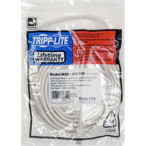 Tripp Lite N201-002-WH Cat6 Gigabit Snagless Molded Patch Cable RJ45M/M (2-Feet, White)