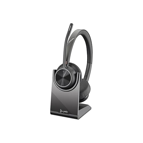 Poly - Voyager 4320 UC Wireless Headset + Charge Stand (Plantronics) - Headphones with Boom Mic - Connect to PC/Mac via USB-C Bluetooth Adapter, Cell Phone via Bluetooth - Works with Teams, Zoom &More Headset + Charge Stand USB-C