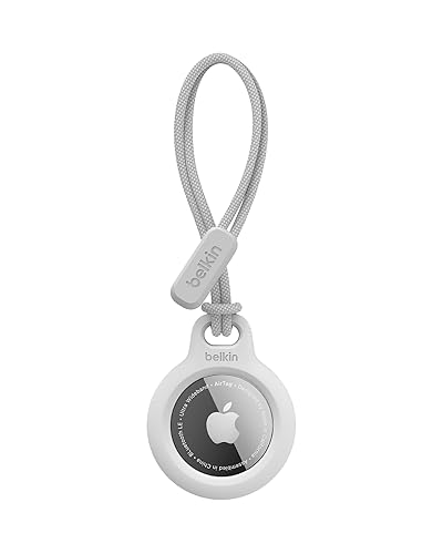 Belkin Apple Airtag Secure Holder with Strap - Apple Air Tag Keychain - Airtag Holder with Strap for Key Ring - Airtag Keychain Accessories - Scratch Resistant Airtag Case with Raised Edges - White