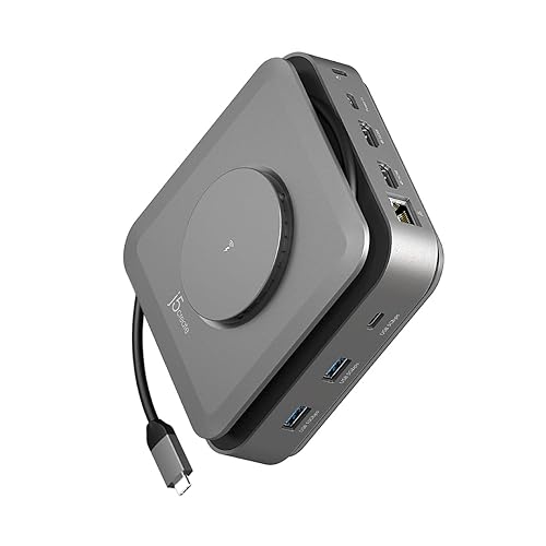 j5create USB-C Dock Dual 4K HDMI - Supports Dual Extended 4K Display for Windows and M1/M2/M3 MacBook, Built-in 15W Magnetic Wireless Charger, USB-A x 2, USB-C x 2, Gigabit ethernet (JCD3199)