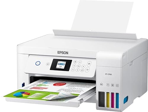 Epson ET-2760 EcoTank Wireless Color All-in-One Cartridge-Free Supertank Printer with Scanner and Copier, Up to 5760 x 1440 dpi, 10.5 Pages per min, Automatic Two-Sided Printing
