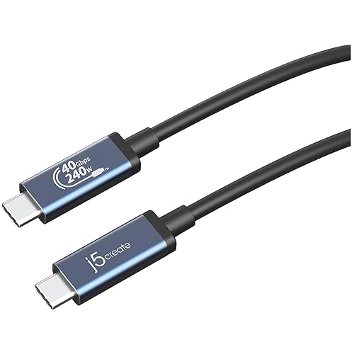 j5create USB 40Gbps 240W USB Type-C Cable, Black/Space Gray, JUC29L08