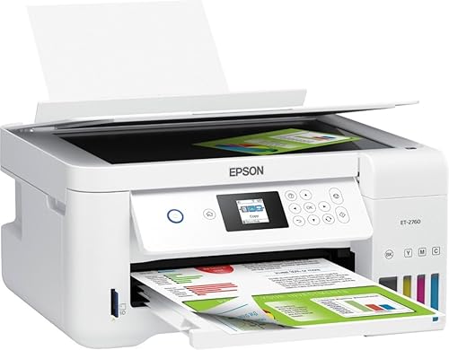 Epson ET-2760 EcoTank Wireless Color All-in-One Cartridge-Free Supertank Printer with Scanner and Copier, Up to 5760 x 1440 dpi, 10.5 Pages per min, Automatic Two-Sided Printing
