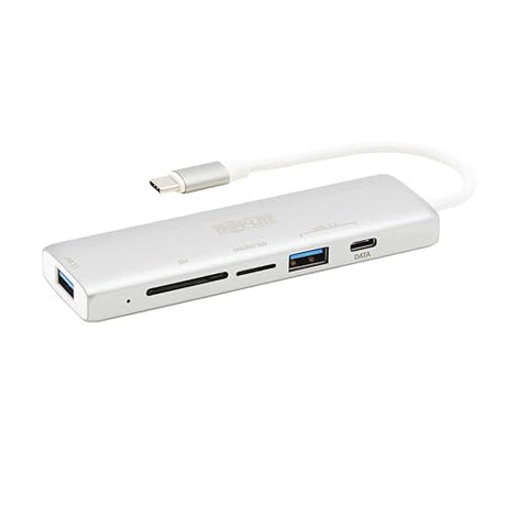 Tripp Lite USB-C 3.1 Multiport Adapter for Data Transfer (2 USB-A, 1 USB-C, SD, Micro SD), Thunderbolt 3, USB 3.1 Gen 1, 5 Gbps, Silver (U460-002-2AM-C1)